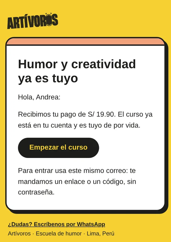 Correo de confirmación con el botón Empezar el curso